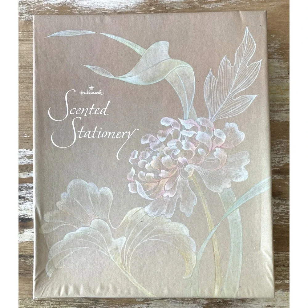 Vintage Hallmark Scented Stationery paper ombre brown pink green flowers 1980's